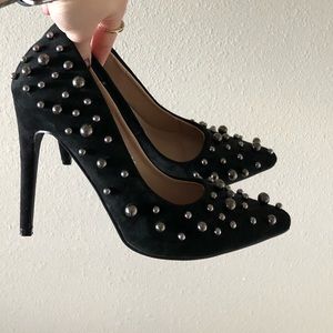 Black pumps with silver beading